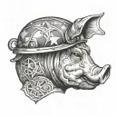 Pig with army helmet, easy pattern tattoo design idea