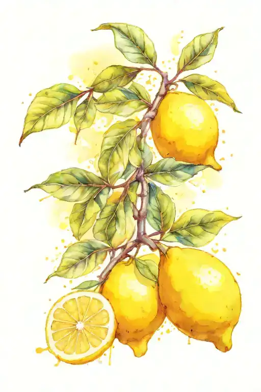 lemon with lemon tree tattoo design idea