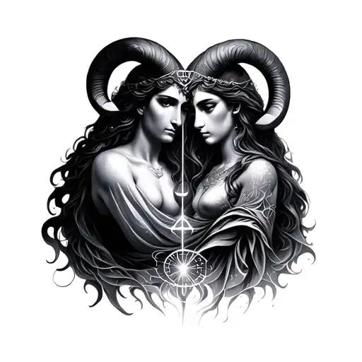 aquarius aries libra merged together tattoo design idea