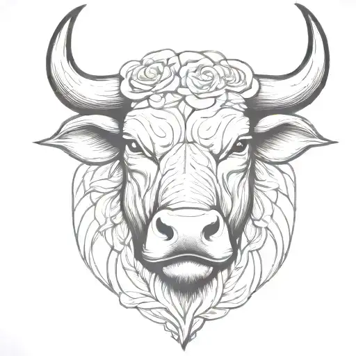 bull head with roses tattoo design idea