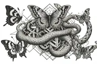 snake with butterflies tattoo design idea
