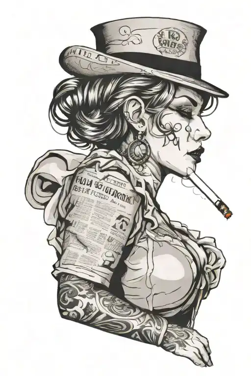 newspaper cuff with a smoking cigarette beautiful woman tattoo design idea