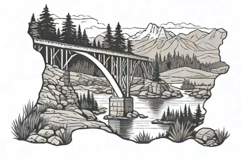 Oregon landscape with a bridge design inspired by civil engineering tattoo design idea