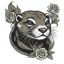 A neoclassical styled tattoo of an otter holding a rose tattoo design idea