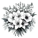 bouquet with snowdrop, lily of the valley, poppy, narcissus & honeysuckle  tattoo design idea