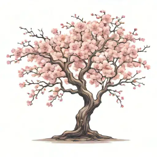 cherry blossom tree with long outstretching  branches with detailed flowers  tattoo design idea