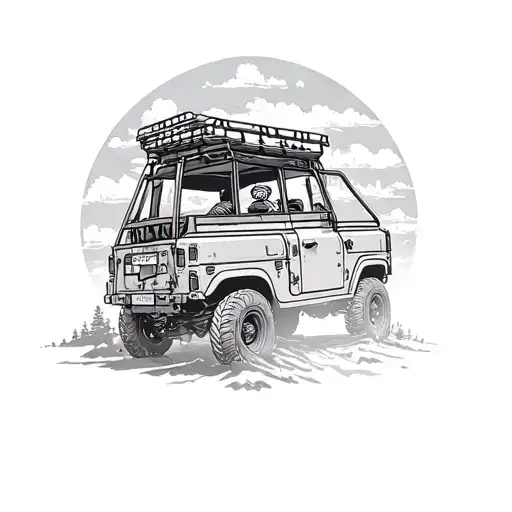 An adventurous overlanding trip with a rugged off-road vehicle tattoo design idea