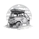 An adventurous overlanding trip with a rugged off-road vehicle tattoo design idea
