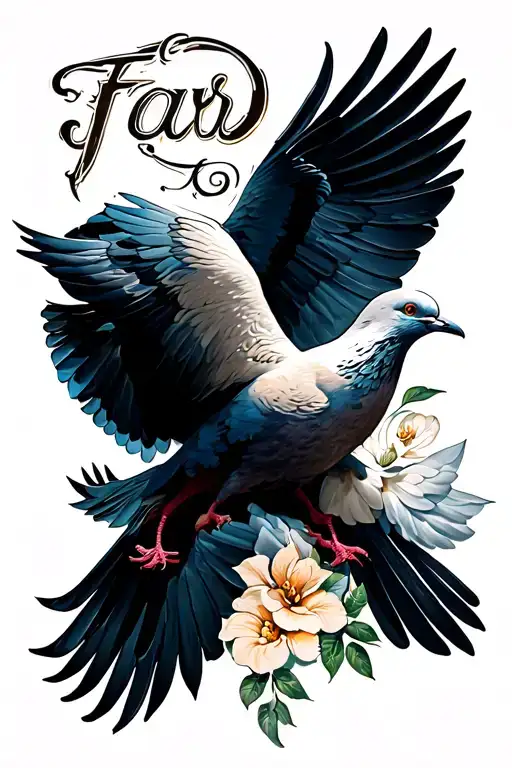 "Far" 	•	Two doves 	•	Father-son bond symbols 	•	Shading and fine details tattoo design idea