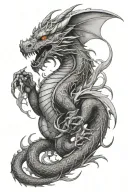 dragon with gemini theme sleeve tattoo design idea
