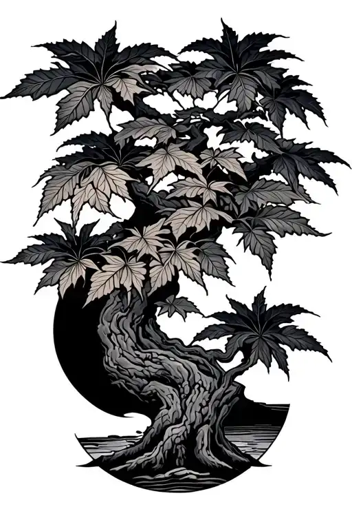 Japanese maple tree with leaves tattoo design idea