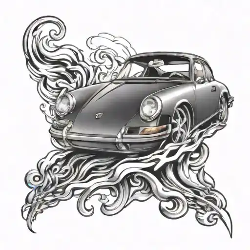 burning Porsche 911 tattoo design idea