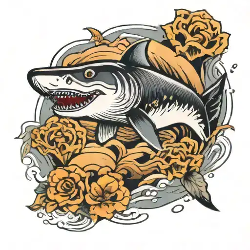 Japanese shark jumping tattoo design idea