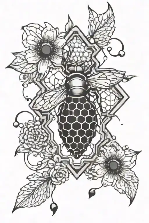 honeycomb and ornamental elements tattoo design idea