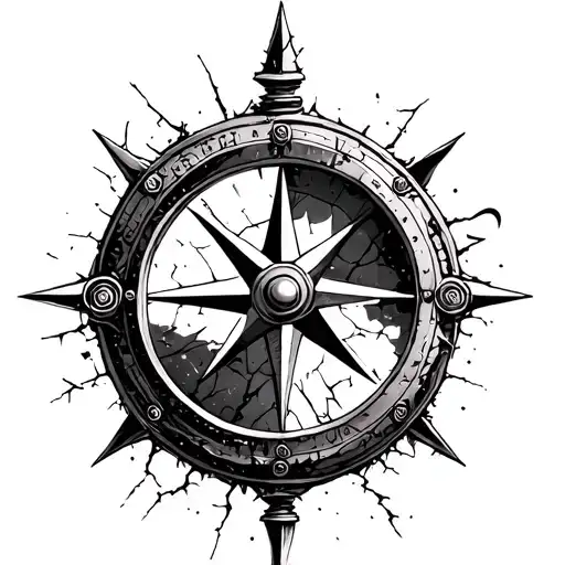 compass, cracked hourglass, road tattoo design idea