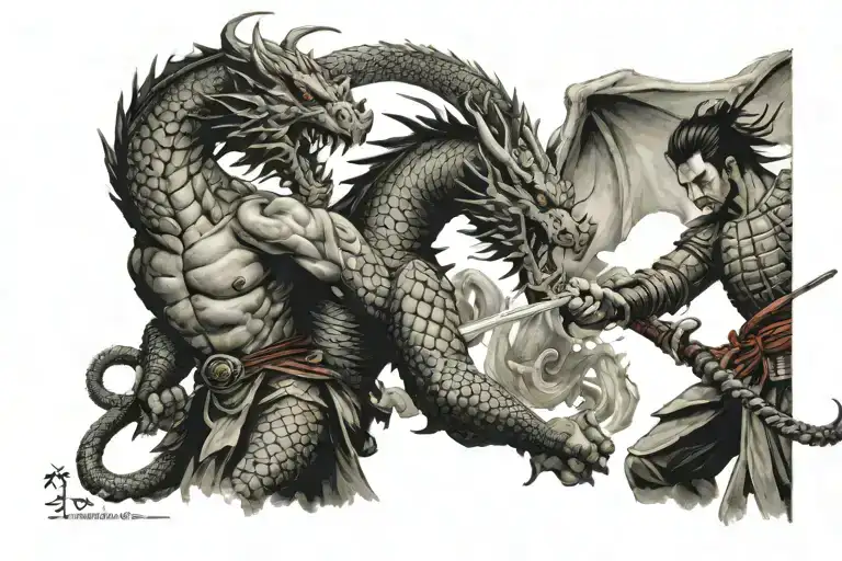 dragon fighting samurai tattoo design idea