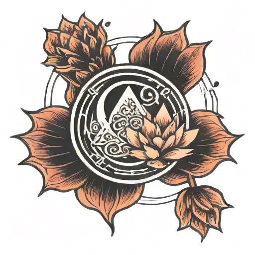 minimalistic design with trident lotus and moon tattoo design idea