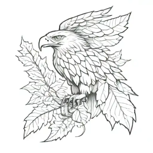 thunderbolt, eagle and oak leafs tattoo design idea