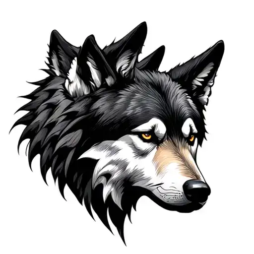 lines of wolves heads (symbolism number 2) tattoo design idea