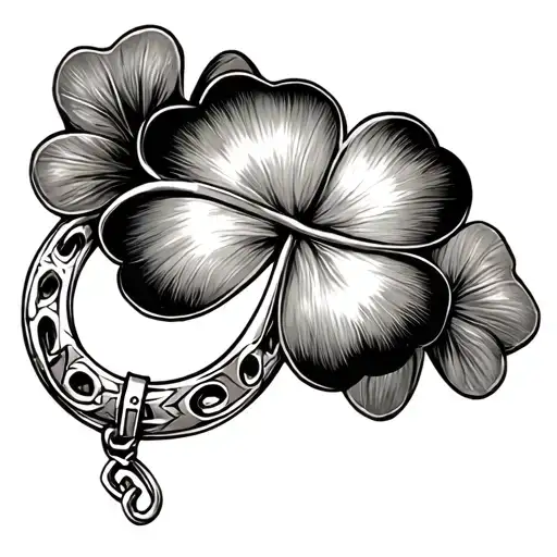 Four leaf clover with horse shoe on anklet bracelet tattoo with intricate tattoo design idea