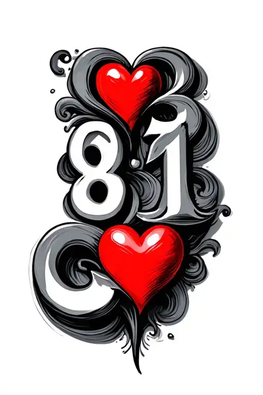 small 831 small red heart next to numbers tattoo design idea