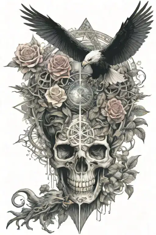 pyramideyeball,,dragon coil,roses,tree of life,waterfall,moon,whale,nasty,crow, snakes,earth,mushrooms,marijuana,skull tattoo design idea