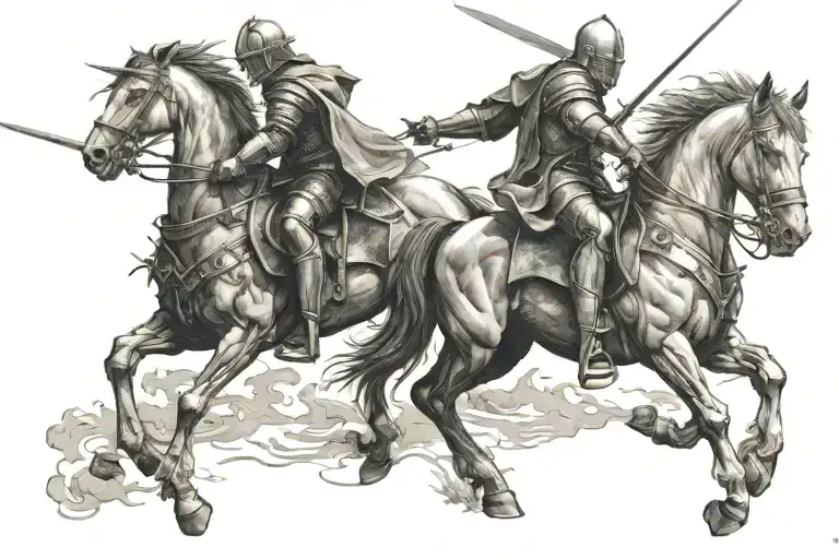 knight on horse stabbing   tattoo design idea