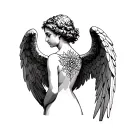 renaissance angel AND GEOMETRIC LINES ON BACK tattoo design idea