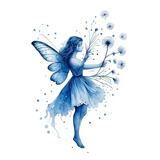 fairy holding a dandelions blowing tattoo design idea