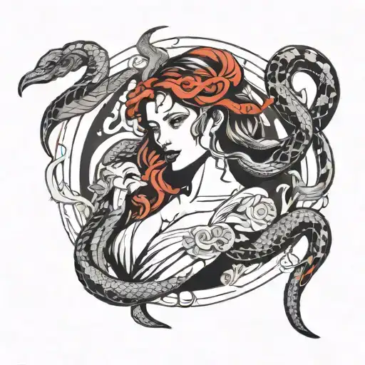 goddess lilith tattoo with snakes intertwined and horns powerful  tattoo design idea