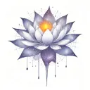 deep space themed objects and orbiting stars with trajectories around the lotus. dark colors, lexploding star in center  tattoo design idea