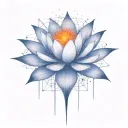 deep space themed objects and orbiting stars with trajectories around the lotus. dark colors, lexploding star in center  tattoo design idea