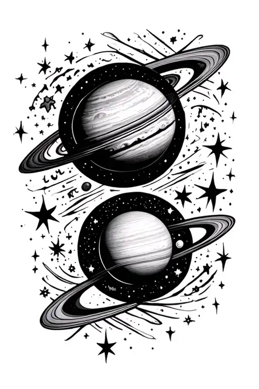 Space with planets stars and nebulas tattoo design idea