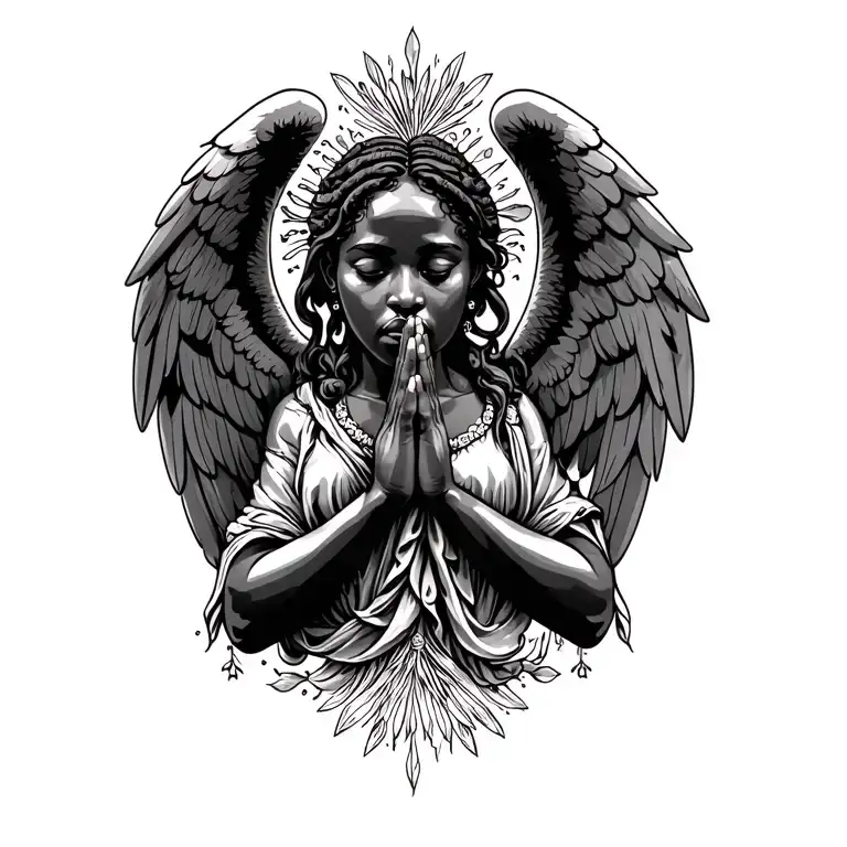 African angels pray hands holding side view tattoo design idea