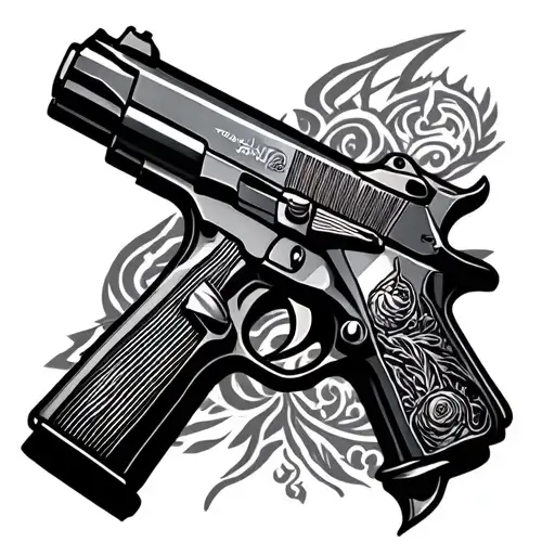 gun and quick draws interlocked tattoo design idea