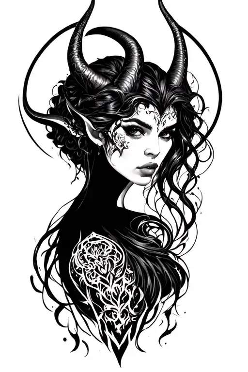 Devil half -woman beautiful tattoo design idea