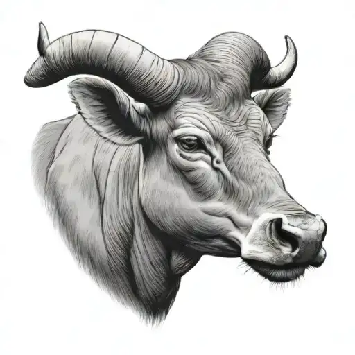 carabao head looking forward tattoo design idea