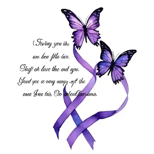 purple ribbon intertwined butterfly with quote for survivor tattoo design idea