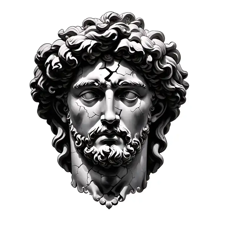 add the statue of david above them with cracks on the face placed on the shoulders and the cherubs below on the bicep  tattoo design idea