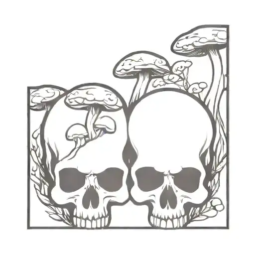 skull and mushrooms tattoo design idea