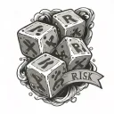 dice that say risk and rich tattoo design idea