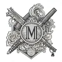 playing card with m4 rifles crossed inside and the initial D in the corners with a heart underneath the letter  tattoo design idea