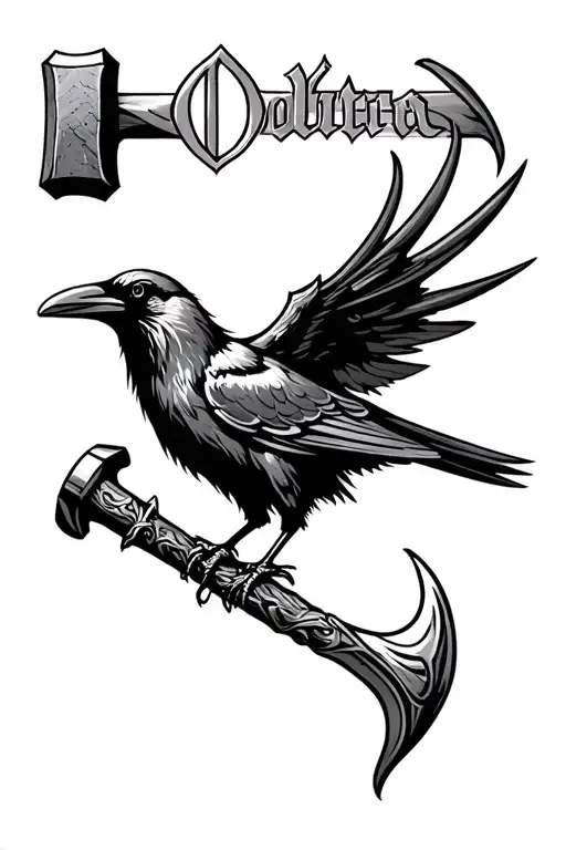 crow and thors hammer with Odin's name tattoo tattoo design idea