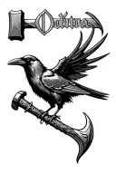 crow and thors hammer with Odin's name tattoo tattoo design idea