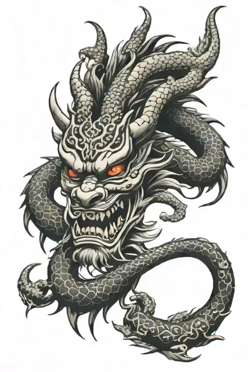 Dragon Oni Mask enso ouroboros tattoo design idea