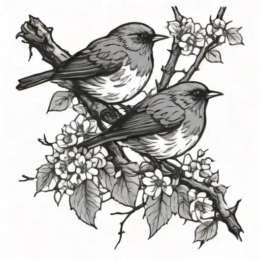 Robins on 2 branches tattoo design idea
