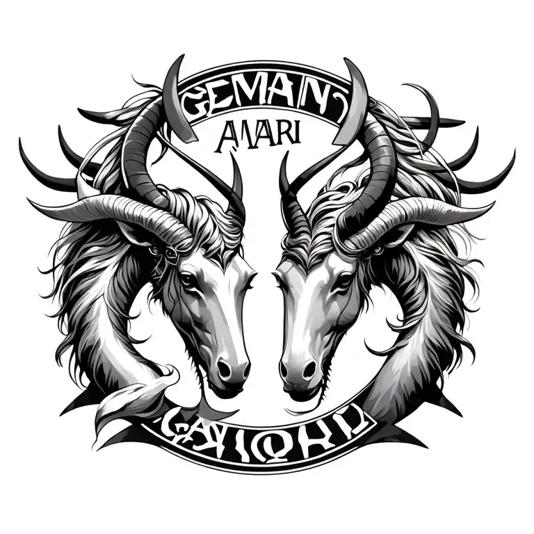 "Amari" "Amari" Gemini and Capricorn zodiac sign tattoo design idea