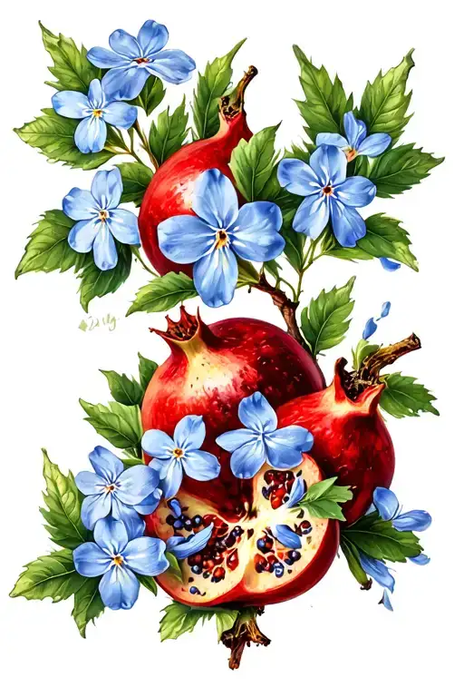 pomegranates forget me not crosses Armenian Portuguese tattoo design idea