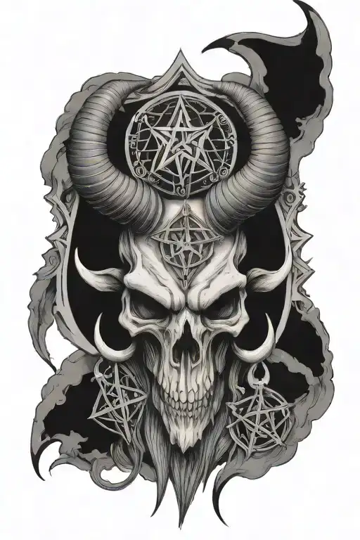 Baphomet skull with pentagram in background tattoo design idea