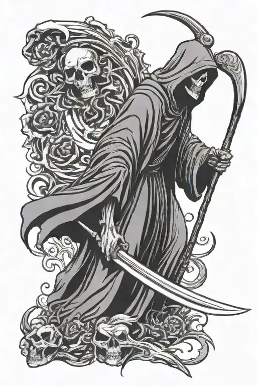 grim reaper with scythe tattoo design idea